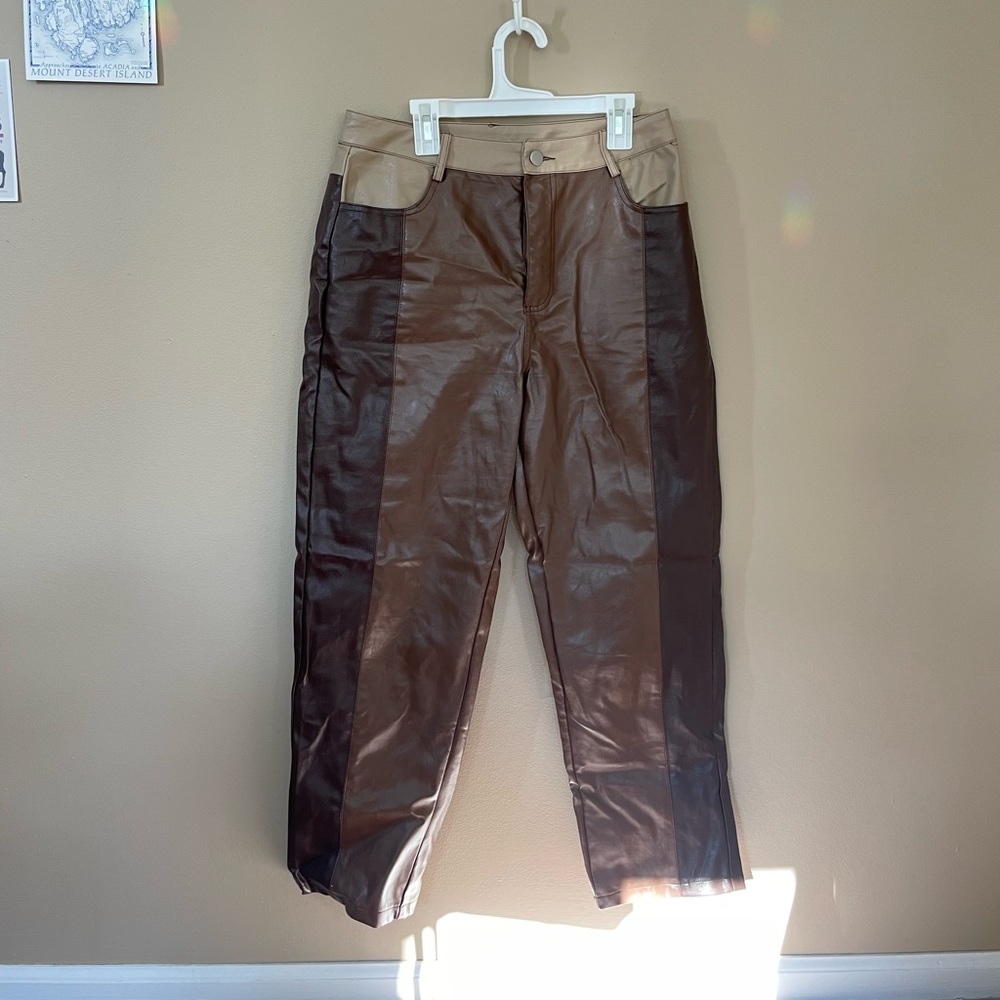 Shades of Brown Vegan "Leather" Pants - Le Lis - Straight Leg